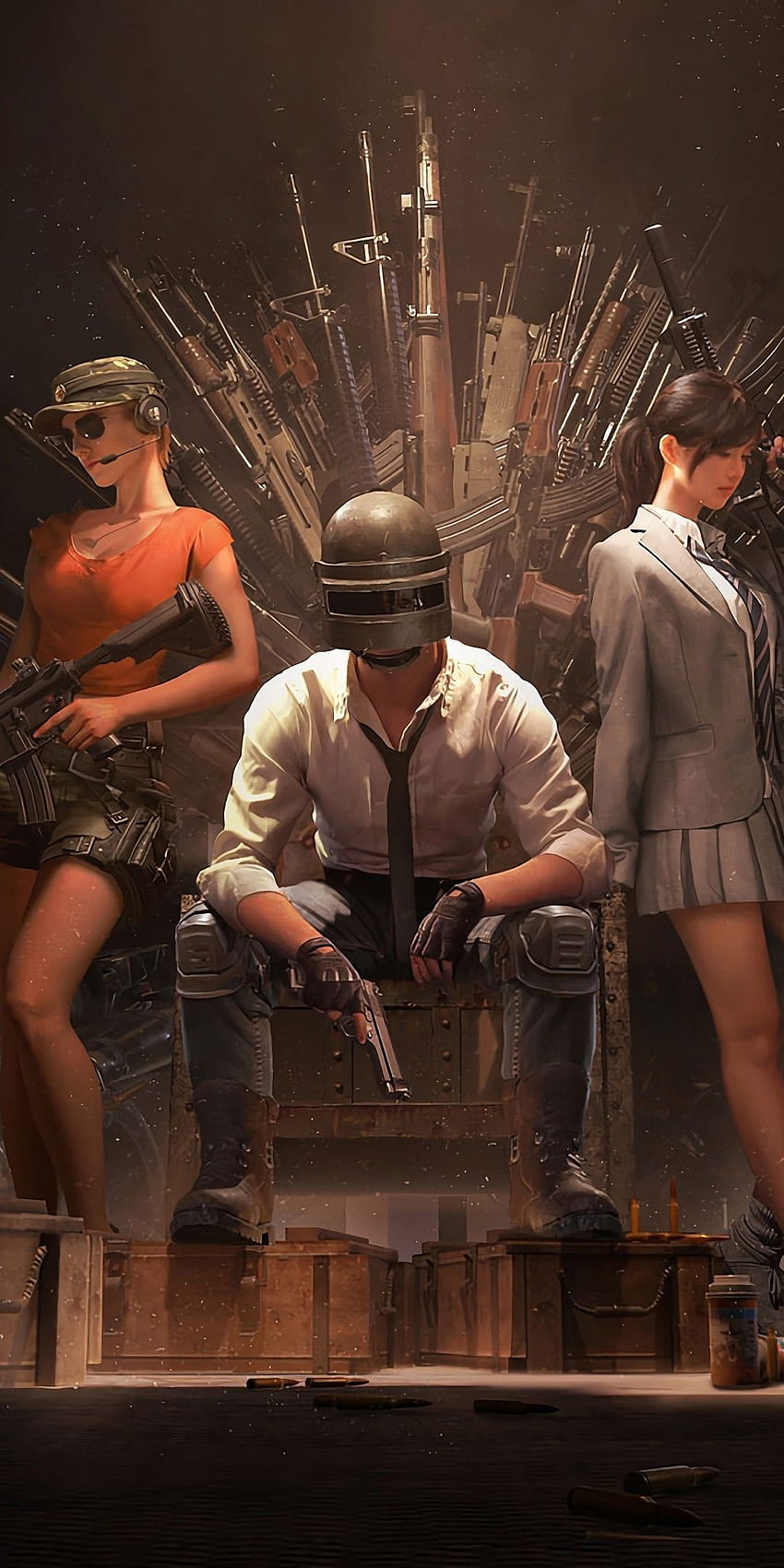 PUBG, Helmet guy with girls, guns throne, video game,, PUBG Boy HD phone wallpaper