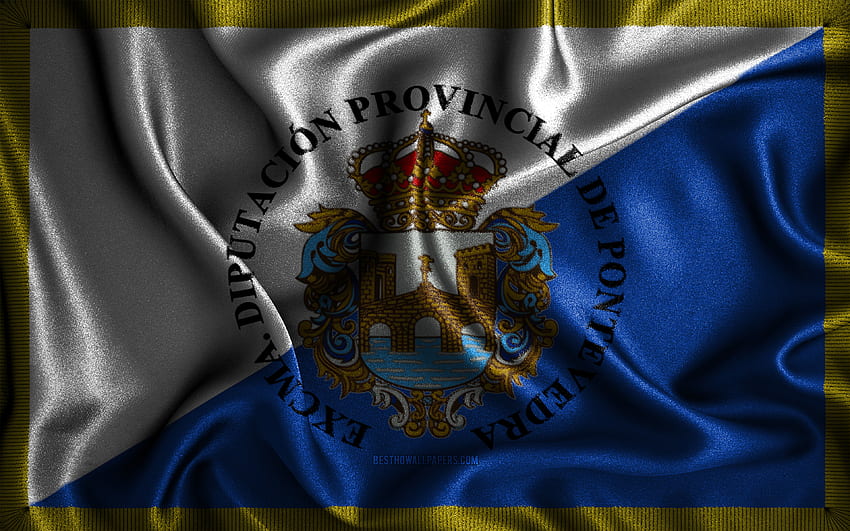 Pontevedra flag, , silk wavy flags, spanish provinces, Day of Pontevedra, fabric flags, Flag of Pontevedra, 3D art, Pontevedra, Europe, Provinces of Spain, Pontevedra 3D flag, Spain HD wallpaper