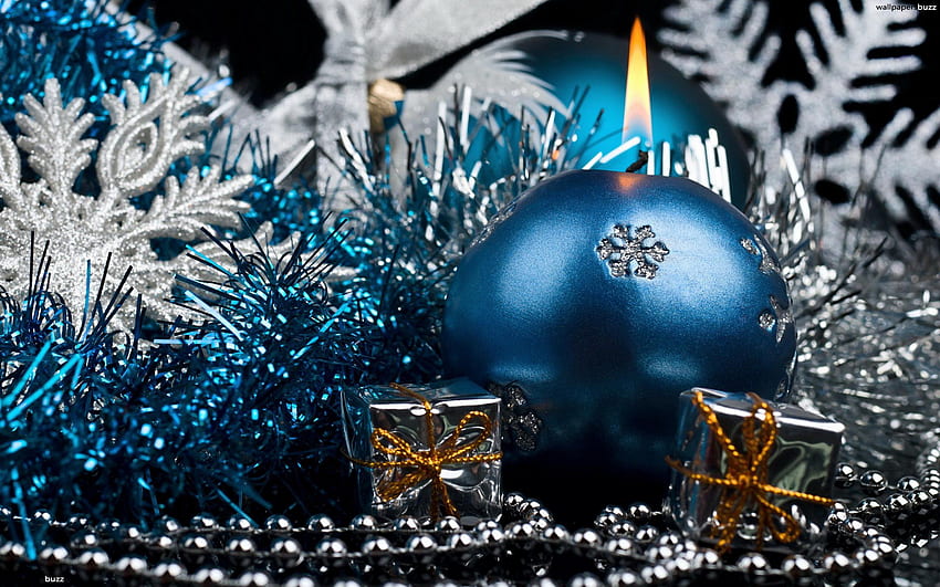Blue Christmas candle HD wallpaper