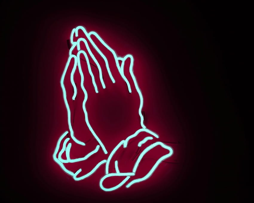 neon, hands, prayer PC and Mac HD wallpaper