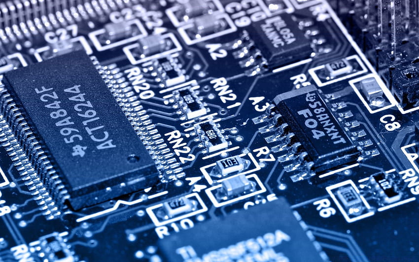 Circuit de semi-conducteur de carte mère de processeur de puce de matériel - Signification d'Ece dans l'ingénierie, carte mère bleue Fond d'écran HD