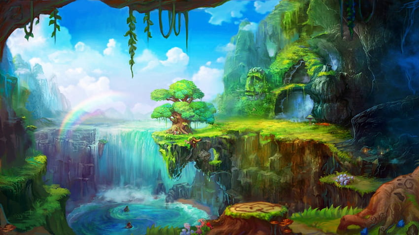 Wonderland, waterfalls, rainbow, art, place HD wallpaper | Pxfuel