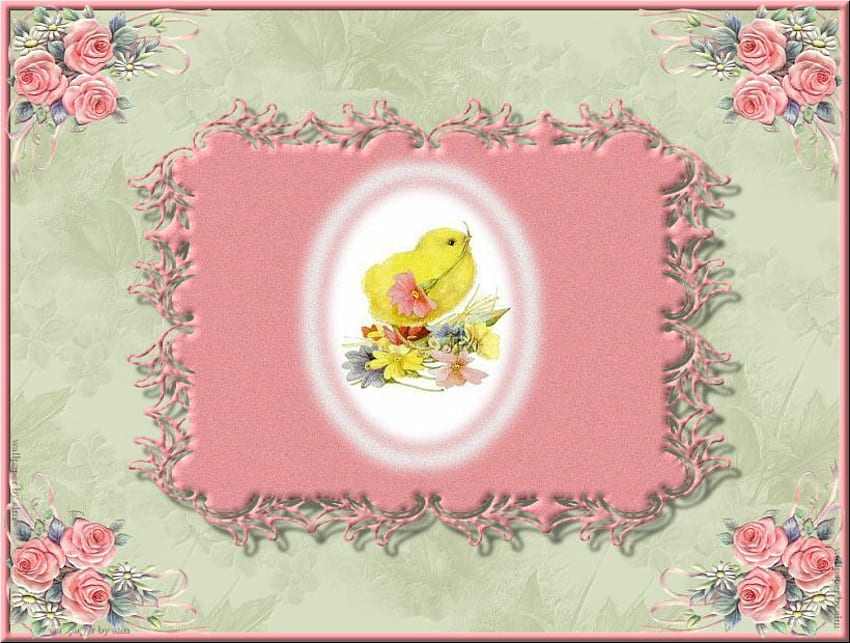 Easter chick on pink, mask easter, pink, chick, victorian, child HD wallpaper