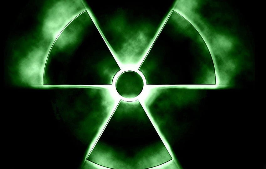 зелено, знак, радиоактивен, радиация, флуоресцентен за , раздел разное, радиоактивен символ HD тапет
