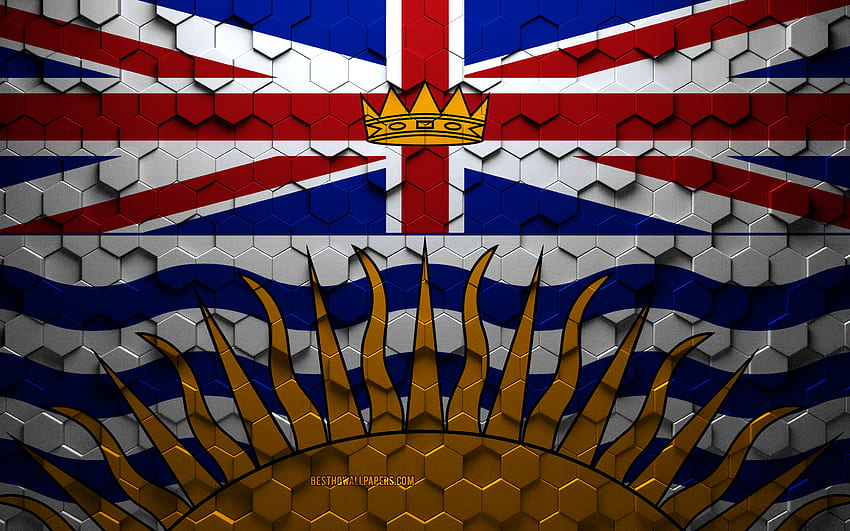 Flag of British Columbia, honeycomb art, British Columbia hexagons flag, British Columbia, 3d hexagons art, British Columbia flag HD wallpaper