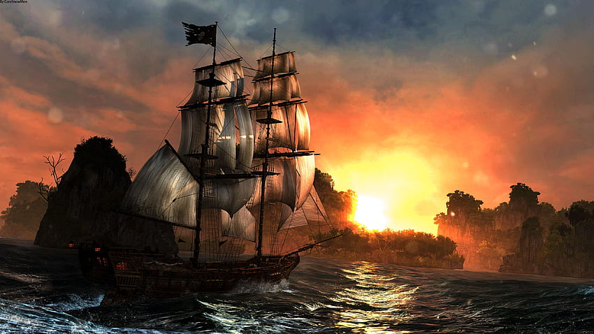 Assassin's Creed IV Black Flag Sunset Boat Ultra, Pirata Sfondo HD