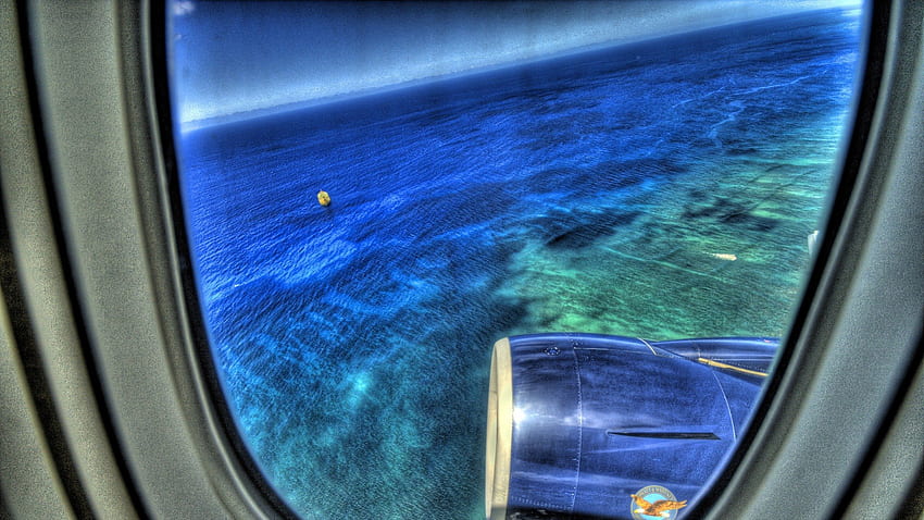 view of ship on an ocean from a plane window r, ship, window, plane, r, engine, ocean HD wallpaper