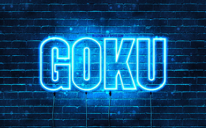 Happy Birtay Goku, , blue neon lights, Goku name, creative, Goku Happy Birtay, Goku Birtay, popular japanese male names, with Goku name, Goku HD wallpaper