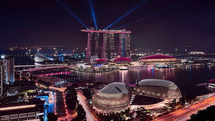 Марина Бей Сандс, Градски пейзаж, Нощ, Сингапур HD тапет