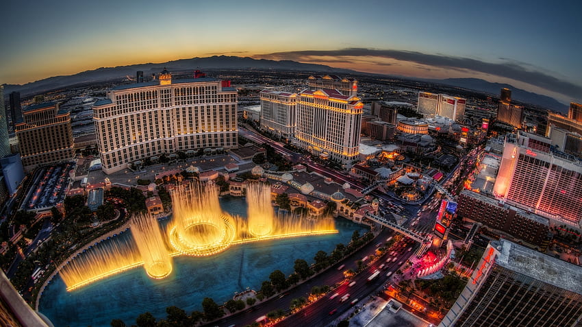 Cities, Fountain, Las Vegas, Panorama, Hotel, Bellagio HD wallpaper
