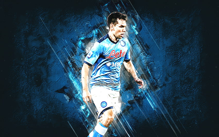 Hirving Lozano, Napoli, meksykański piłkarz, portret, niebieskie kamienne tło, piłka nożna, Serie A, Włochy Tapeta HD