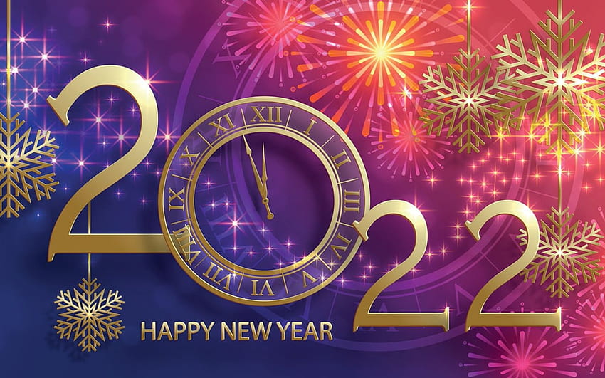 Happy New Year, colors, clock, 2022, 3d, star HD wallpaper