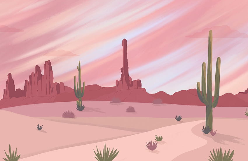 Mural del desierto de cactus del salvaje oeste, cactus rosa fondo de pantalla