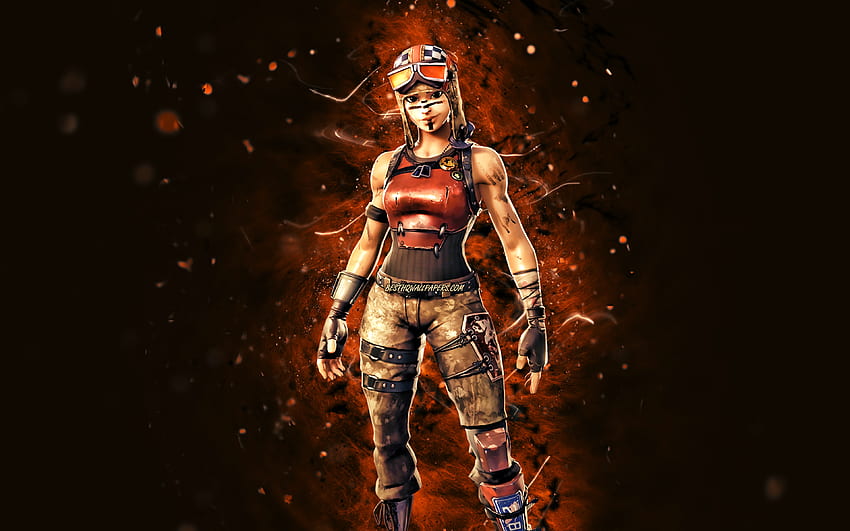 Damalı Renegade Raider, turuncu neon ışıklar, Fortnite Battle Royale, Fortnite karakterleri, Damalı Renegade Raider Görünümü, Fortnite, Damalı Renegade Raider Fortnite HD duvar kağıdı