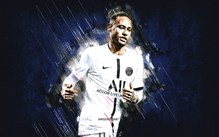 Neymar, Paris Saint-Germain, brazilian soccer player, PSG, Neymar portrait, blue stone background, Ligue 1, Neymar PSG, football HD wallpaper