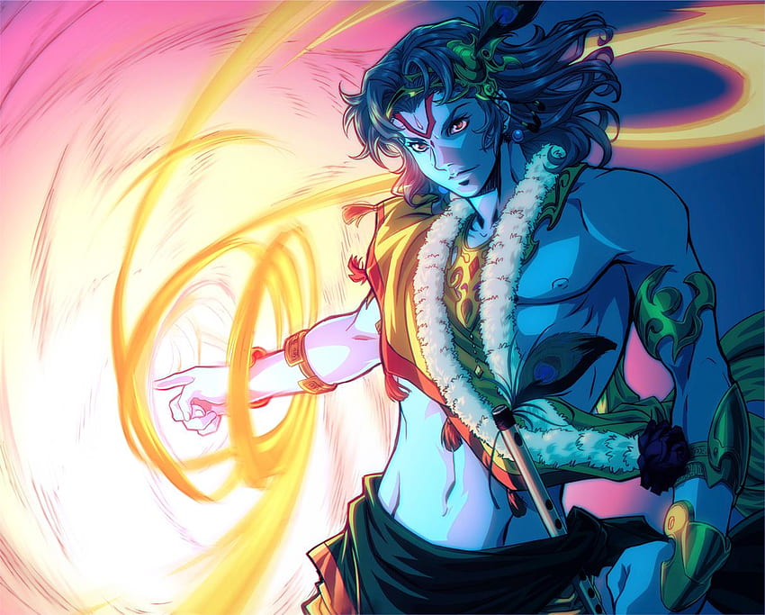 Lord Krishna Holding Sudarshana Chakra: R IndiaGöttlicher, wütender Vishnu HD-Hintergrundbild