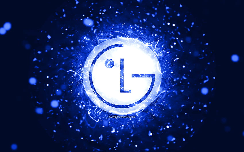 LG ダークブルーのロゴ、ダークブルーのネオン、クリエイティブ、ダークブルーの抽象的な背景、LG のロゴ、ブランド、LG 高画質の壁紙
