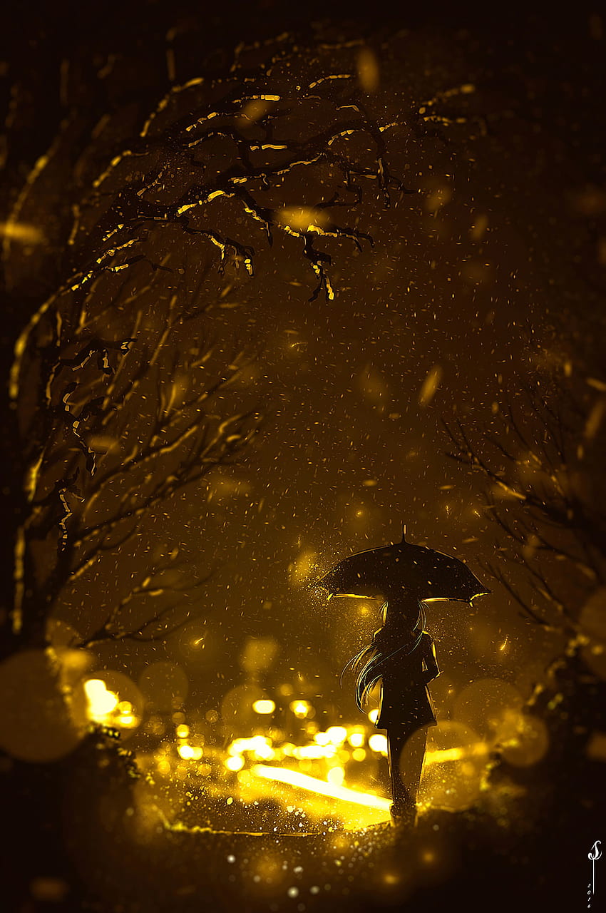 Art, Night, Silhouette, Loneliness, Umbrella HD phone wallpaper