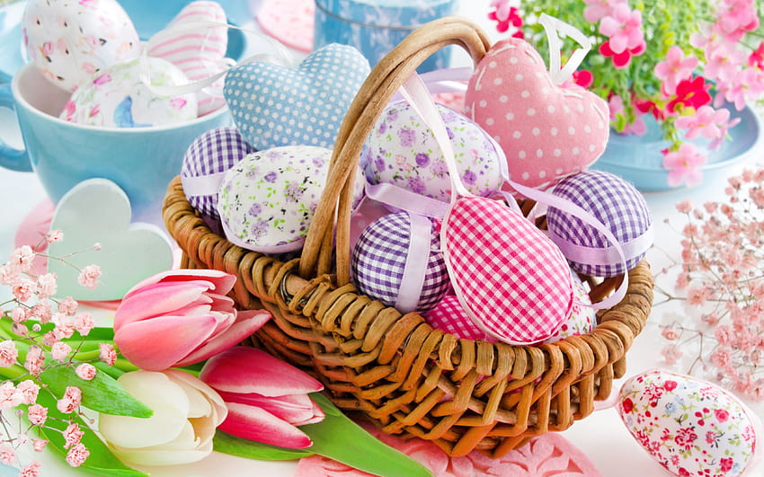 cesta de páscoa, feliz páscoa, ovos de páscoa, decoração de páscoa, páscoa para com resolução . Alta qualidade papel de parede HD