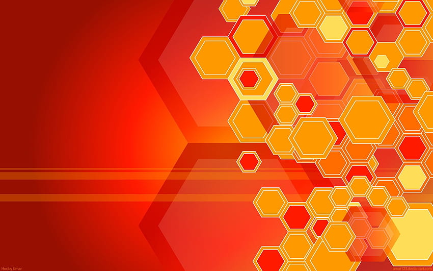 hexagonal rojo, fragmentos naranjas fondo de pantalla