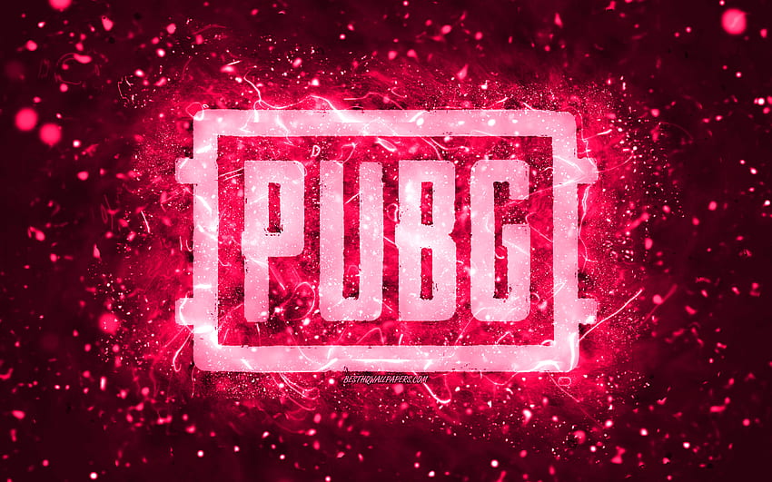 Pubg pink logo, , pink neon lights, PlayerUnknowns Battlegrounds, creative, pink abstract background, Pubg logo, online games, Pubg HD wallpaper