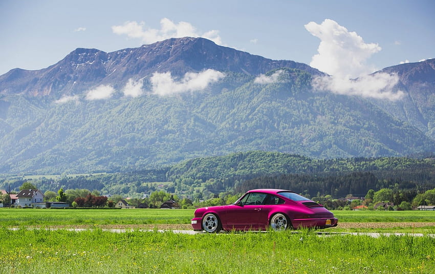 1993 Porsche 911 Tipe 964, Di Luar Ruangan, 1993, Mobil Sport, Merah Muda Wallpaper HD