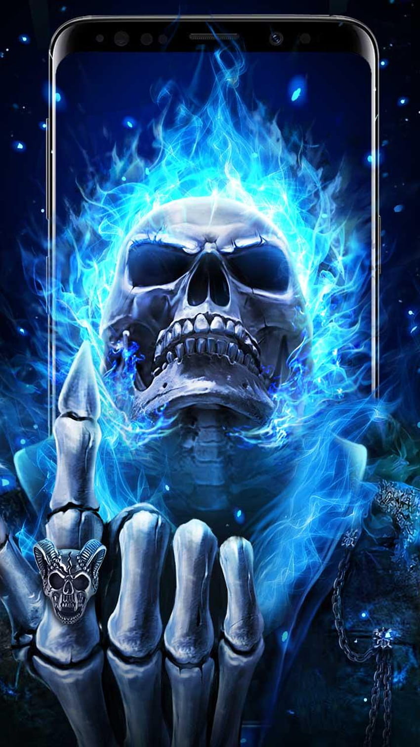 Blue Flaming Skull para Android, esqueleto de fuego fondo de pantalla del teléfono