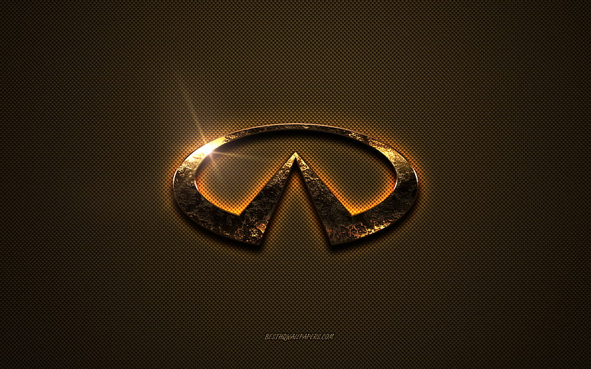Logo doré Infiniti, illustrations, fond en métal marron, emblème Infiniti, créatif, logo Infiniti, marques, Infiniti Fond d'écran HD