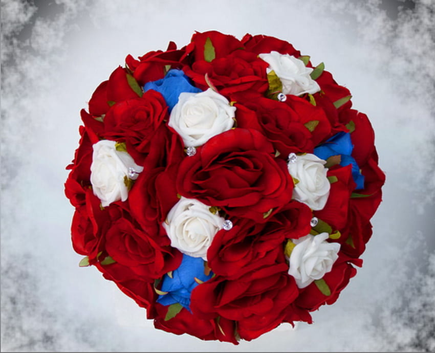 4th of July bouquet, blue, white, bouquet, red, clouds, flowers, july fourth HD wallpaper