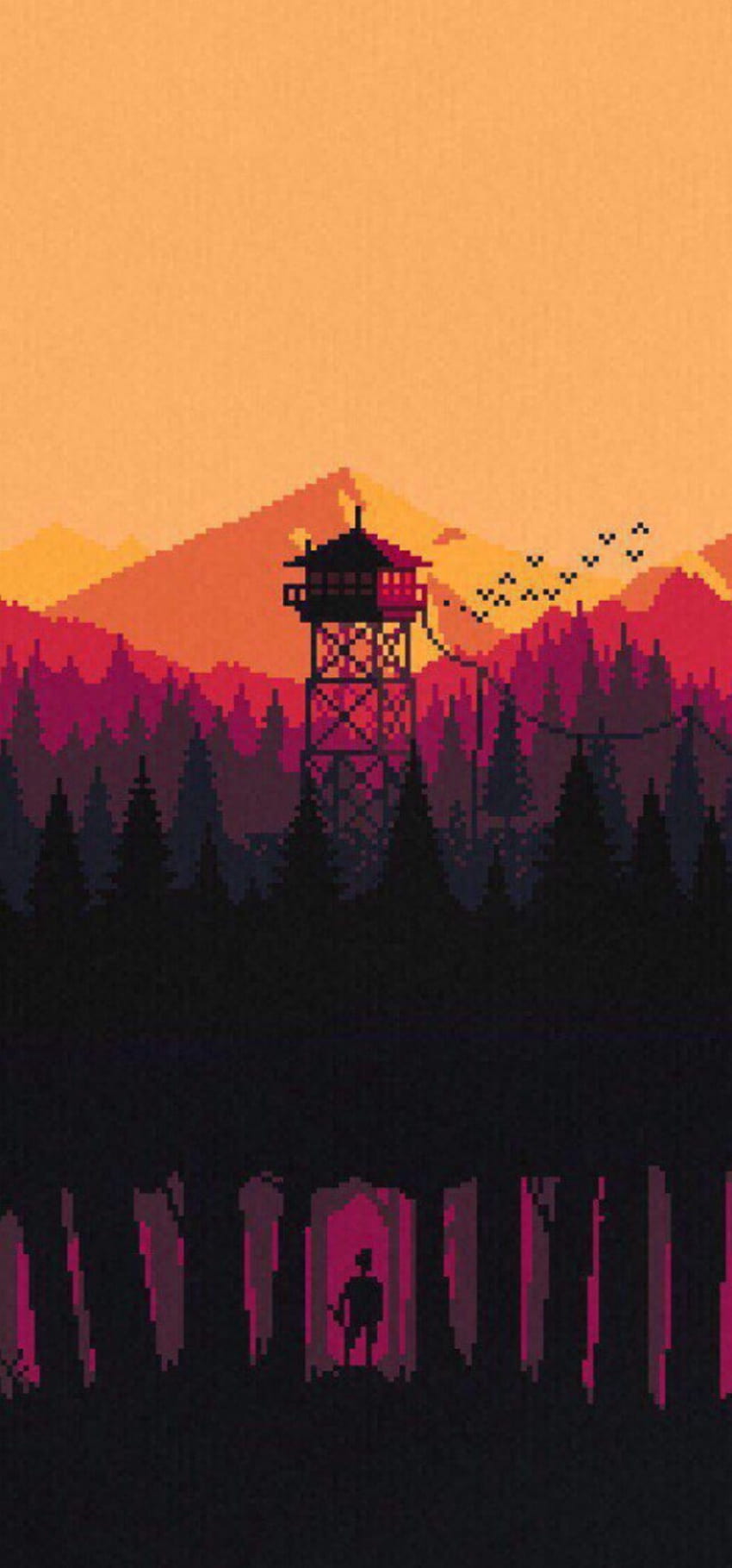 Sunset, Human, Art, Cabin, Forest, Pixel HD phone wallpaper