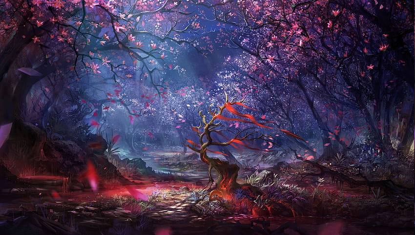 digital art forest trees colorful fantasy art artwork landscape and background. Forest art, Landscape , Forest , Dark Purple Forest HD wallpaper