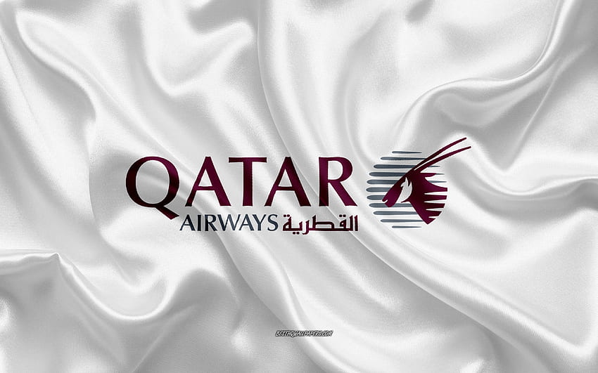 Logo Qatar Airways, maskapai penerbangan, tekstur sutra putih, logo maskapai penerbangan, lambang Qatar Airways, latar belakang sutra, bendera sutra, Qatar Airways dengan resolusi . Kualitas tinggi Wallpaper HD