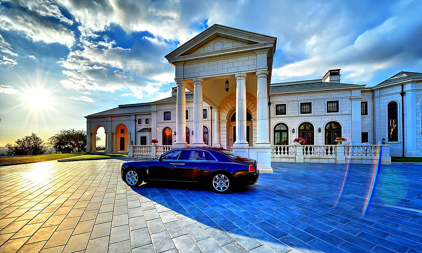 Mansion and Cars Background, Luxury Mansions HD wallpaper