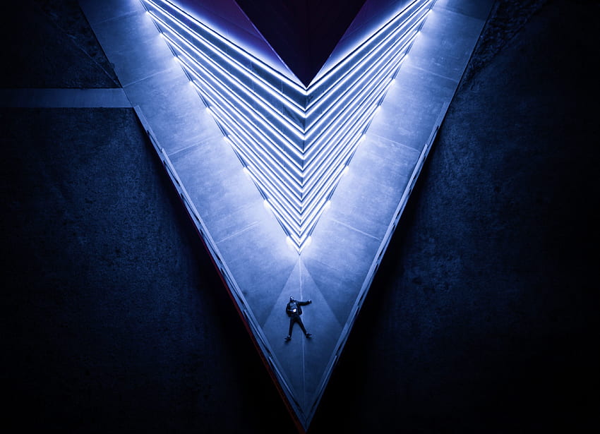 Neon lights, symmetrical, architecture, fantasy HD wallpaper
