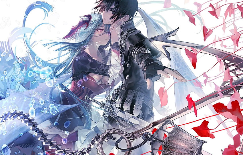 girl, weapons, sword, anime, art, guy, two, ukai saki, Isekai HD wallpaper