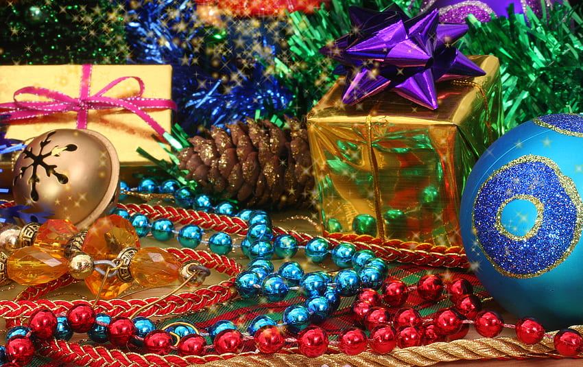 Navidad, regalos, decoración, colores. fondo de pantalla