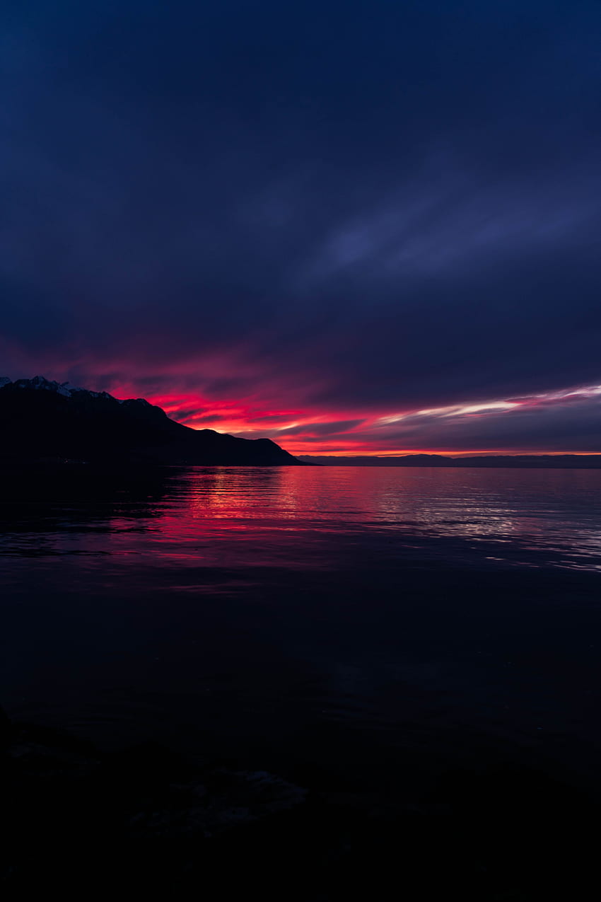 Nature, Sunset, Mountains, Sea, Night, Horizon, Dark, Switzerland HD phone wallpaper