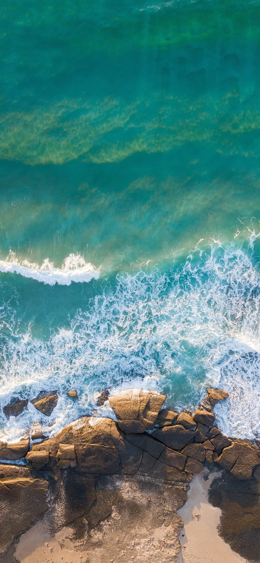 wybrzeże, skały, błękitno-zielone morze, fale morskie, strzał z drona, natura, iphone x, , tło, 18837 Tapeta na telefon HD
