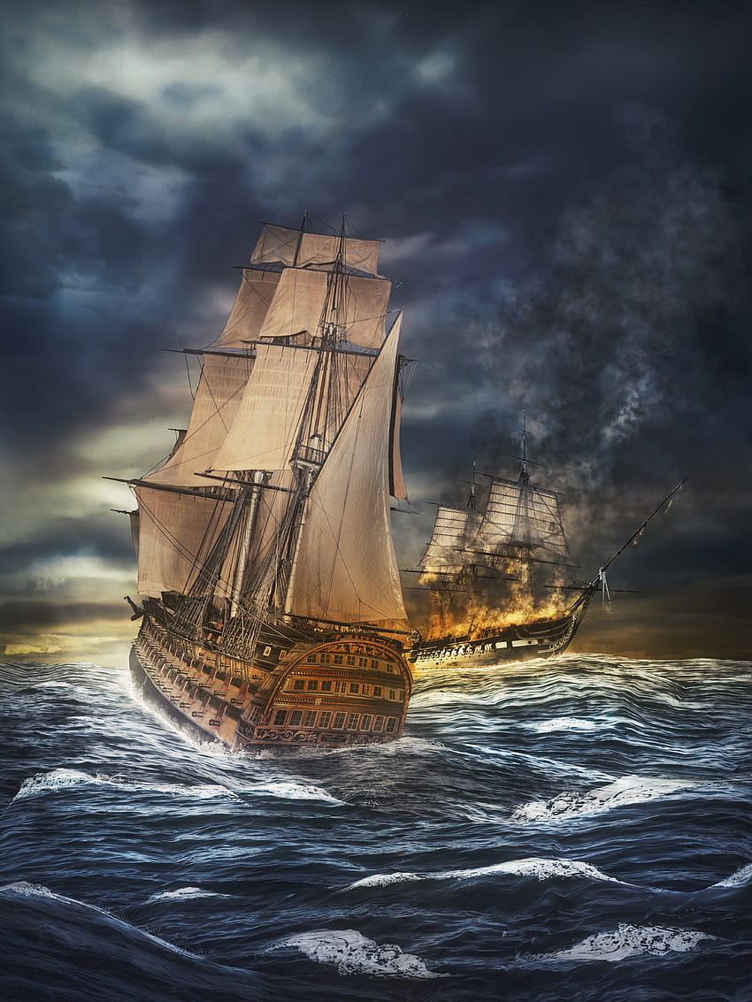 Art, Ships, Sea, Battleship, hop, Storm, Sea Battle HD phone wallpaper