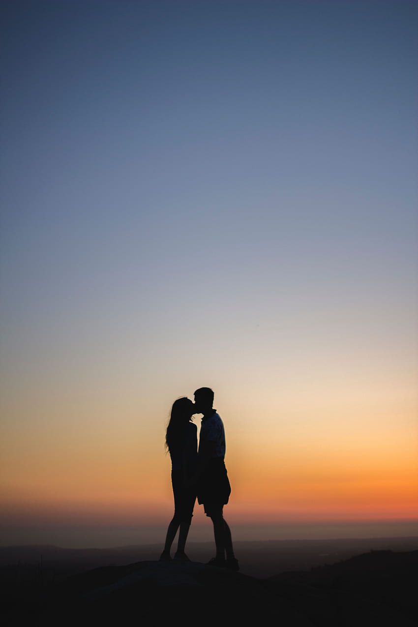 Love, Couple, Pair, Silhouettes, Kiss HD phone wallpaper