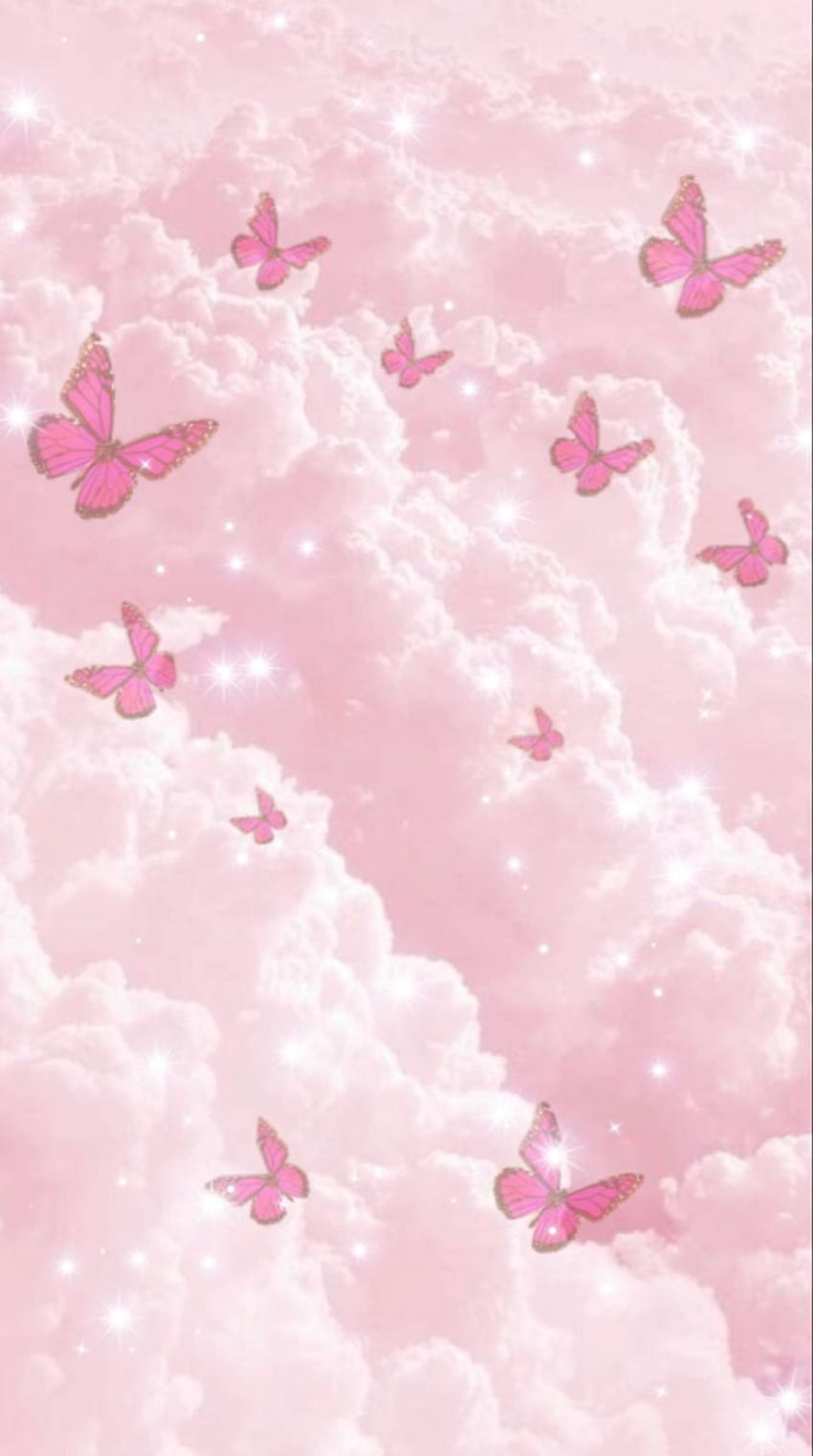 かわいいピンクの背景。 蝶 HD電話の壁紙