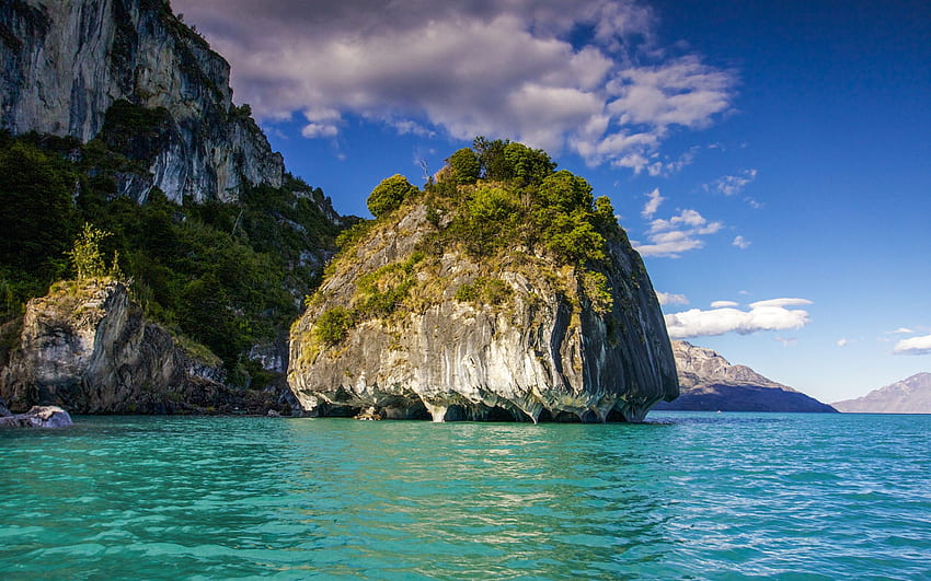 มหาสมุทร ชายฝั่งหิน เกาะสวยงาม แนวเขา พาตาโกเนีย ชิลี ด้วยความละเอียด . คุณสูง วอลล์เปเปอร์ HD