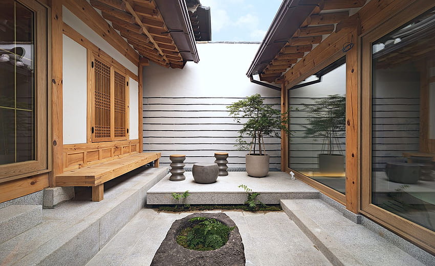 양터오 스튜디오는 서울의 전통 한옥을 리모델링했습니다. *, 한국 정원 HD 월페이퍼