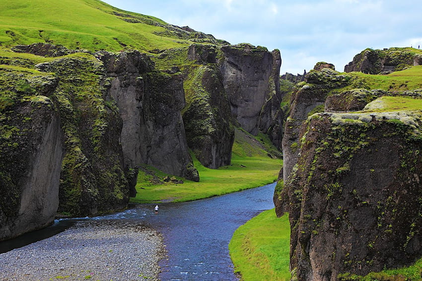 Iceland canyon Fjadrargljufur Crag Nature canyons Moss river HD wallpaper