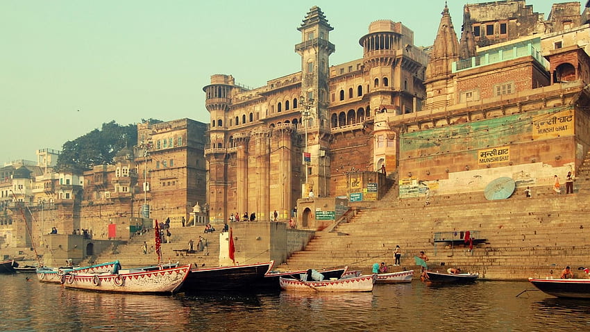 Друго: Varanasi India Temple River Boat City за, индийски град HD тапет