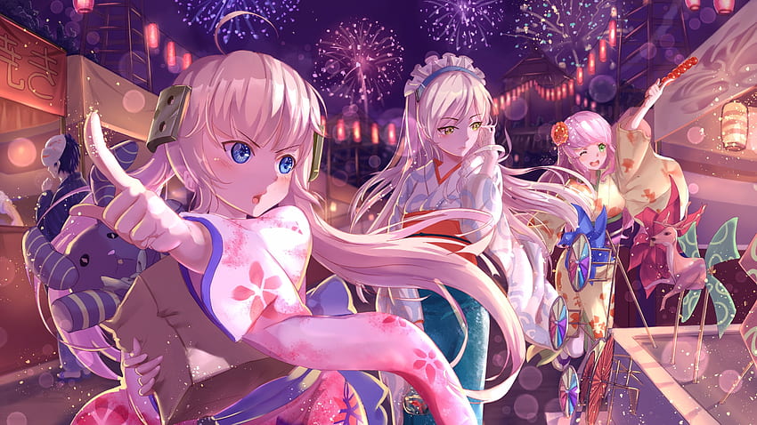 Anime Girls, Festival, Fireworks, Kimono HD wallpaper