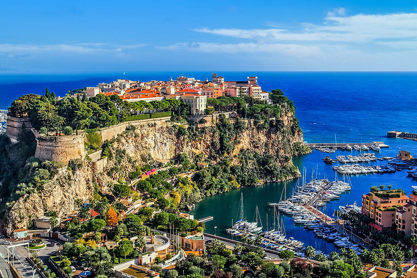 Monako, architektura, luksus, linia brzegowa, miasto, przybrzeżny, pejzaż miejski, Europa, śródziemnomorski, wybrzeże, nowoczesny Tapeta HD
