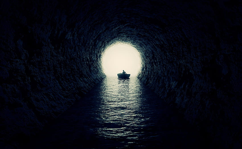 Water, Dark, Silhouette, Darkness, Boat, Cave HD wallpaper