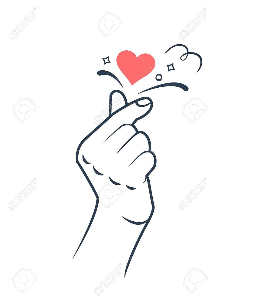 ทำสัญลักษณ์หัวใจด้วยมือ สัญญาณความรักของเกาหลี สัญลักษณ์ของหัวใจและความรัก หัวใจนิ้วเกาหลี ไอคอนในรูปแบบเชิงเส้น วอลล์เปเปอร์โทรศัพท์ HD