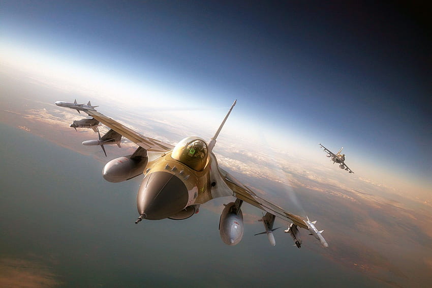 Aereo da caccia marrone e grigio, General Dynamics F 16 Fighting, F-16 Sfondo HD
